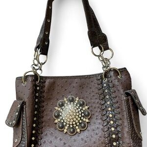 Brown Studded western mcbling shoulder bag